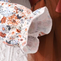 Robe en maille à imprimé floral à revers à manches longues pour fille avec ceinture tissée 5