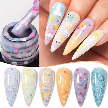 7.5ML Frutta Yogurt Base in Gomma Gel Smalto per unghie Glitter Colorati Paillettes Costruzione Gel per unghie Vernice semipermanente Manicure 1