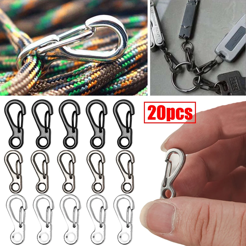 20PCS Mini Carabiner Clips Tiny Alloy Spring Snap Hook Keychain Clasps EDC Small Hanging Buckle for Backpack Camping Bottle