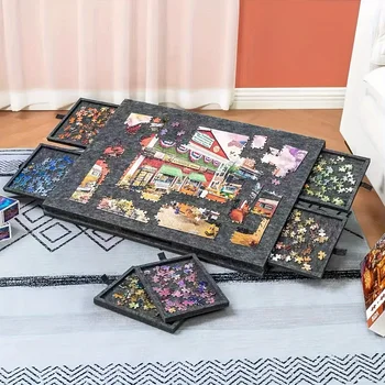 1000pcs Puzzle Board W/6 Sliding Drawers - Portable Non-Slip Organizer, Durable Storage for Home/Travel, Also Decor Panel 1