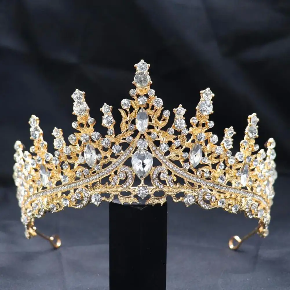 

Women Rhinestone Crown Rhinestone Headpiece Luxurious Tiara Queen Crown Shiny Rhinestone Decor Symmetric Bride Princess for Prom