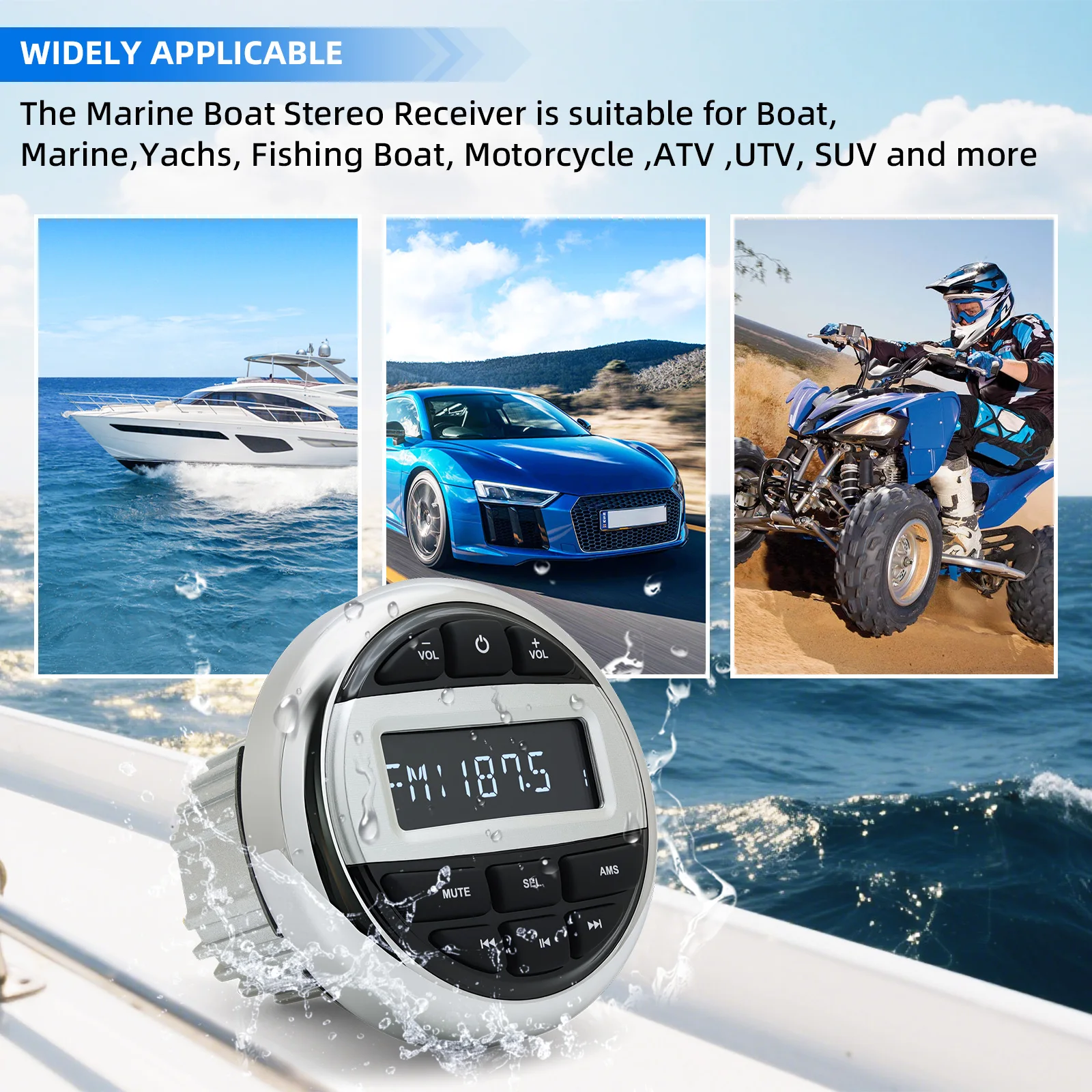 Boat Radio Media Player Marine Stereo MP3 Waterproof Bluetooth-compatible Audio