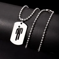 Chaîne de perles de couleur argent Simple, en acier inoxydable, carte carrée, pendentif à motif pour petite personne, bijoux pour femmes et hommes 6
