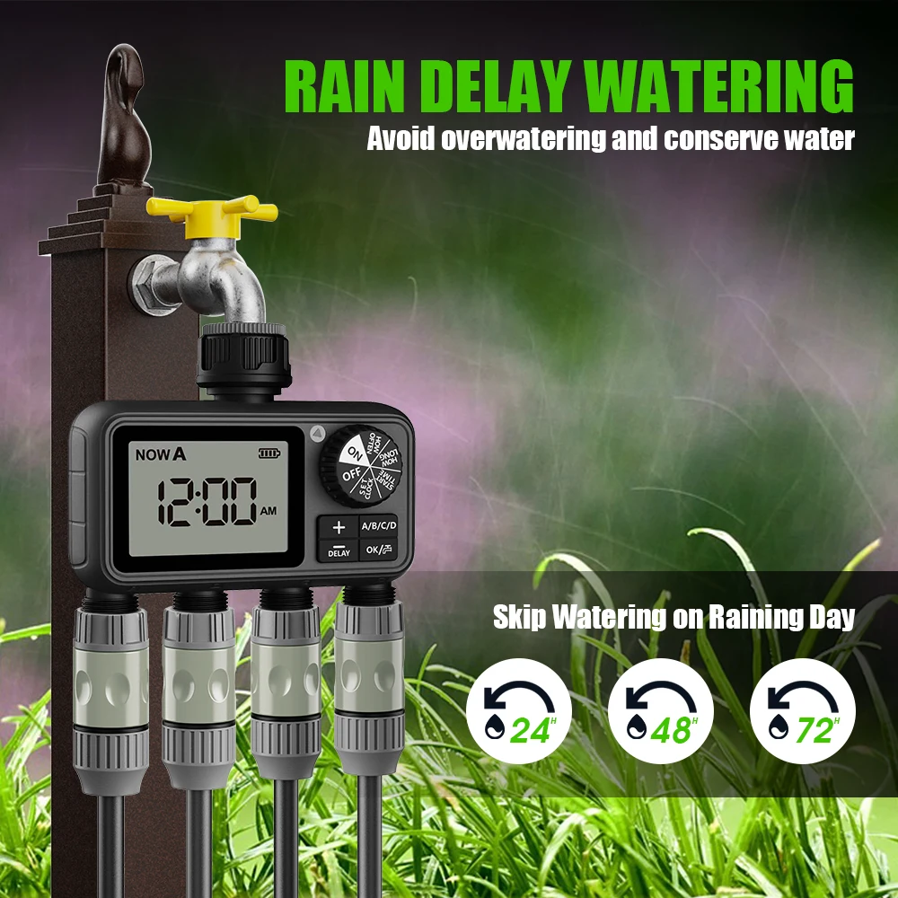 Eshico HCT-M09 4-Outlet Water Timer 2025th Newest 4 Zone Garden Tools Automatic Irrigation System Smart Sprinkler Super Timeing 4