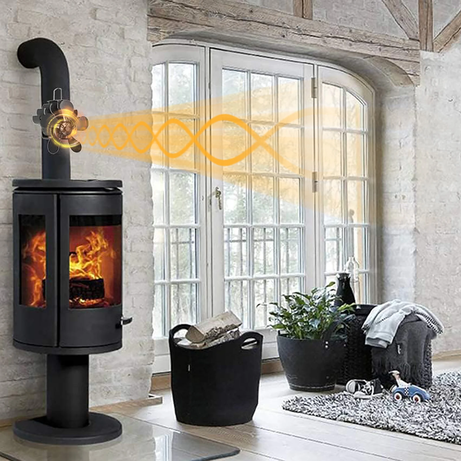 Magnetic Stove Fan Magnet Log Burner Fan Chimney Fan Silent Stove Flue Pipe Fan 4 Blade Heat Powered Wood Burner