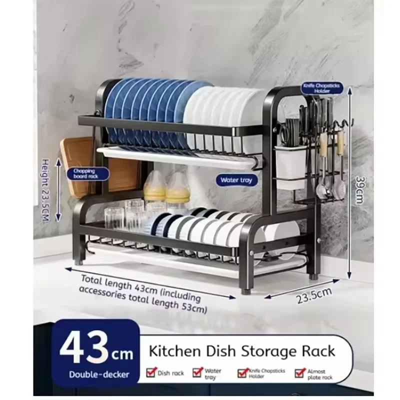 Dish Drying Rack 3-Tier Compact Kitchen Dish Rack Drainboard Set Large Rust-Proof Dish Drainer Holder Kitchen Racks 5