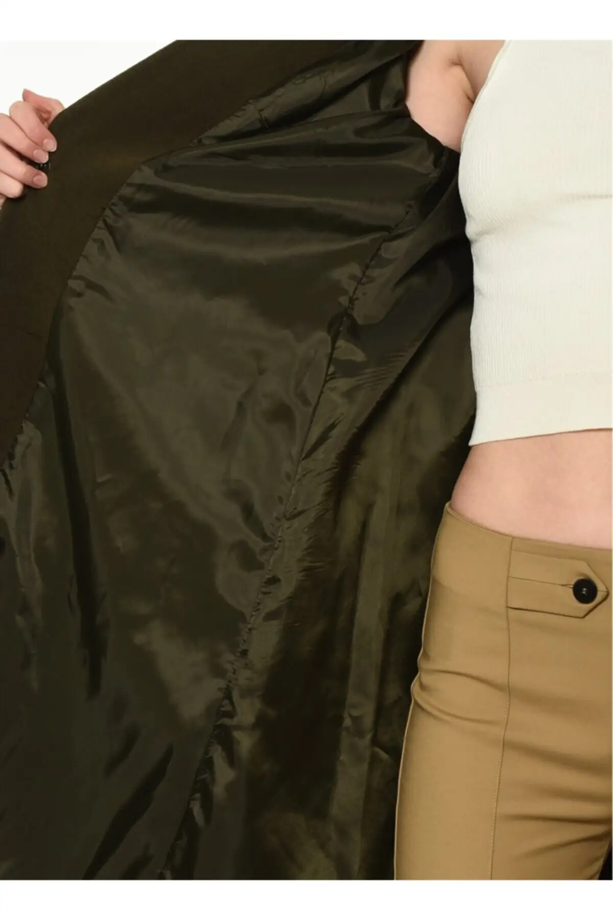 Women's Coats Khaki Color Long Sleeve Patternless Thick Buttoned Belt Stylish Elegant 2021 Winter Autumn Fashion Outerwear