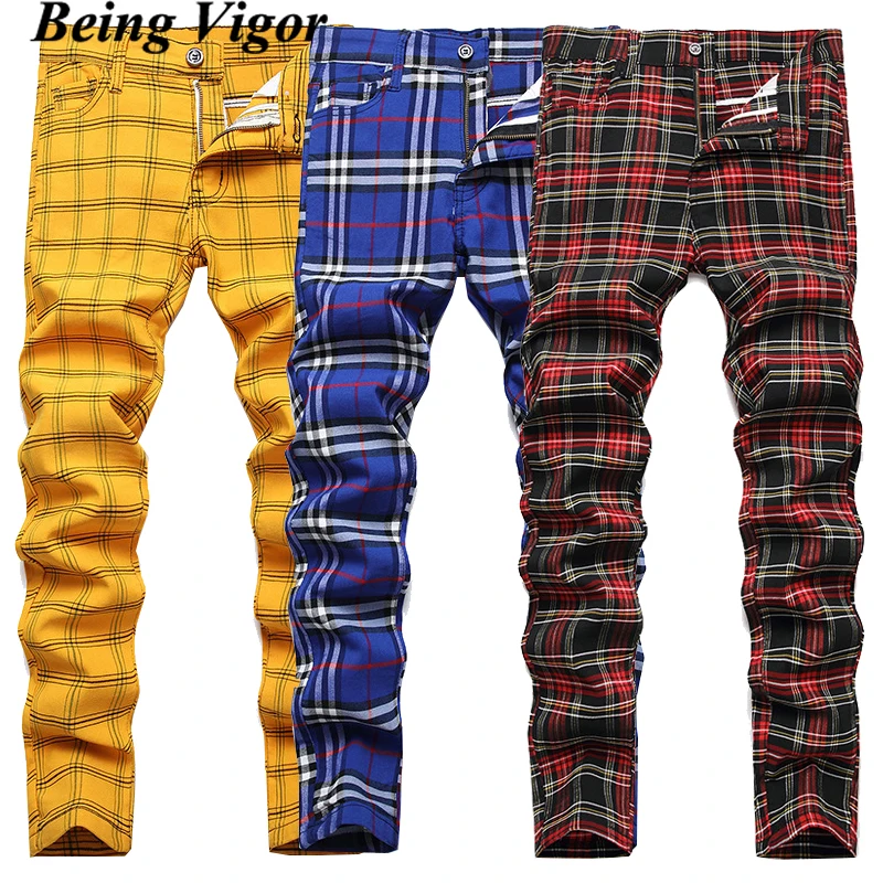 

Being Vigor Street High Stretchy Boy Chino Pants Plaid Slim Fitted Casual Pants Pencial Checked Trousers ropa de homre