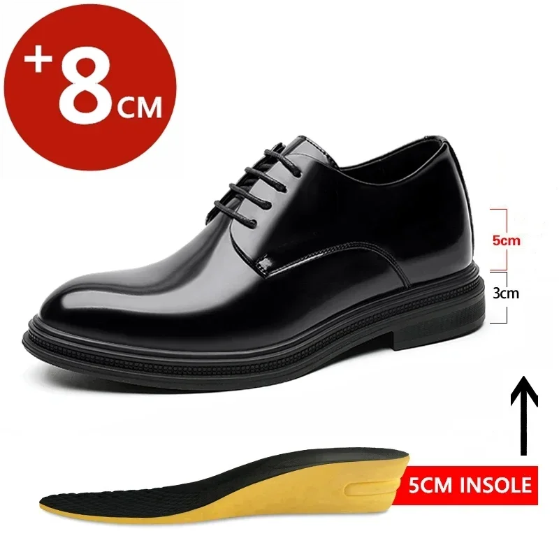 

New 6/8cm Classic Men Derby Shoes Platform Height Increase Dress Shoes Formal Business Elevator Shoes British Wedding Suit Shoes