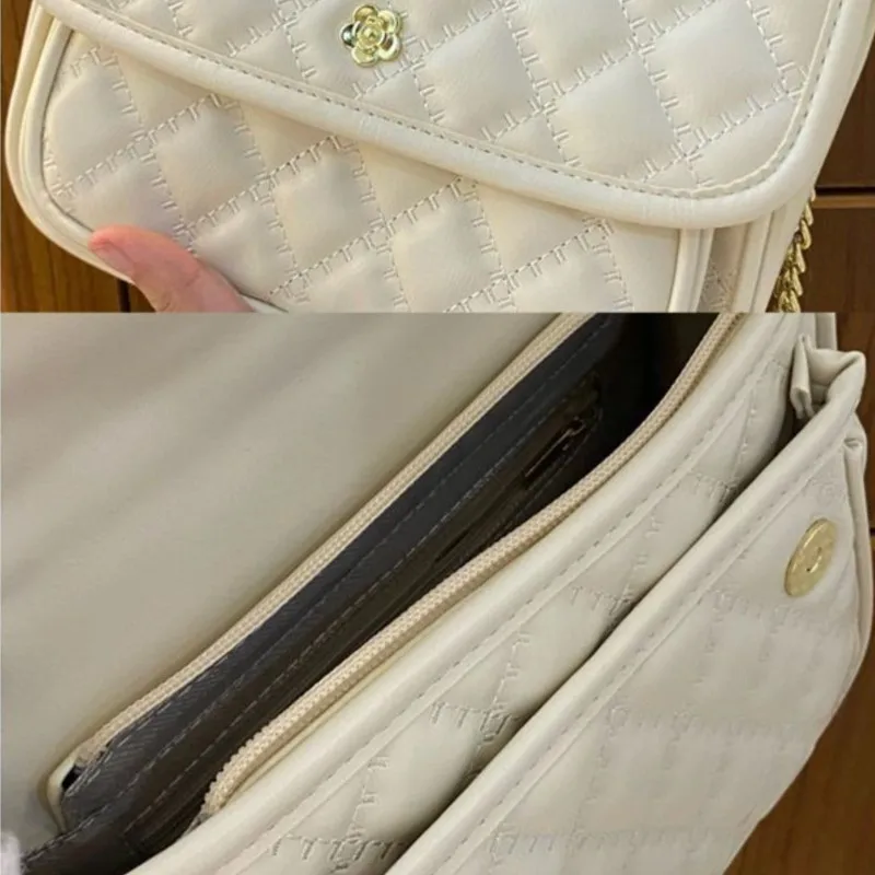 White Quilted Chain Shoulder Bag Women Leather Stitching Large Capacity Crossbody Bag Ladies Elegant Gentle Premium Underarm Bag