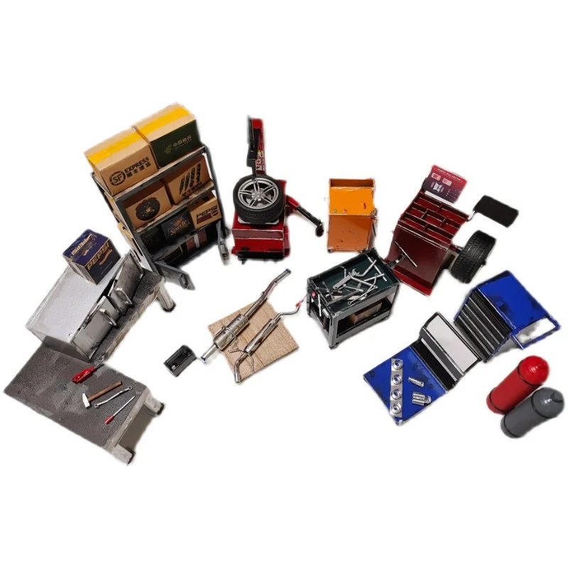 1/18 Set Di Riparazione Strumenti Puntelli Garage Diorama Model Car Doll Scene