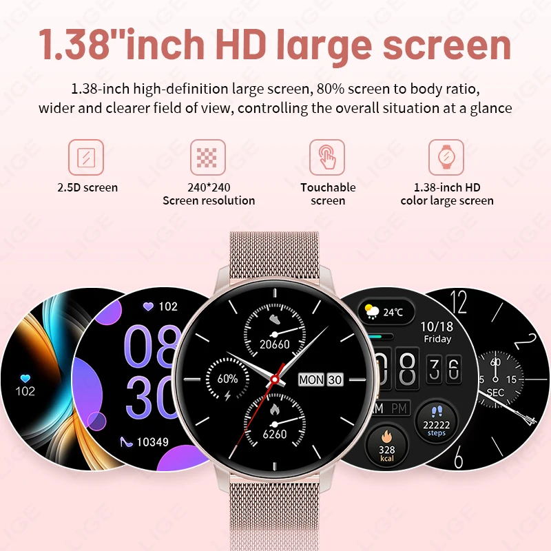 LIGE Waterproof Women Smart Band Watch Men Bluetooth Call Sports Fitness Watches Ladies Heart Rate Smartwatch For Android IOS
