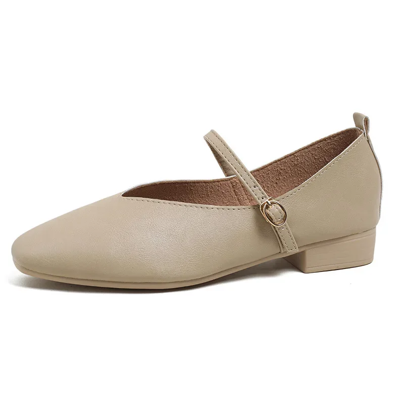 Woman Spring Casual Square Toe Low Shoes Lolita Ballerina Red Flats Female Soft Soled Elegant French Retro Buckle Mary Janes 6