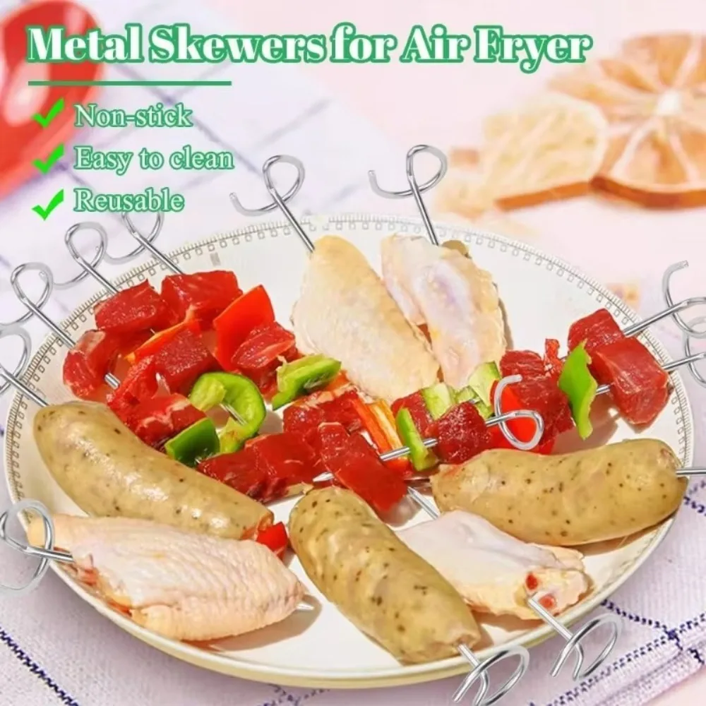 10PCS Portable Barbecue Sticks Reusable Barbecue Accessories Oven Hanging Vertical Grill Stainless Steel Skewers