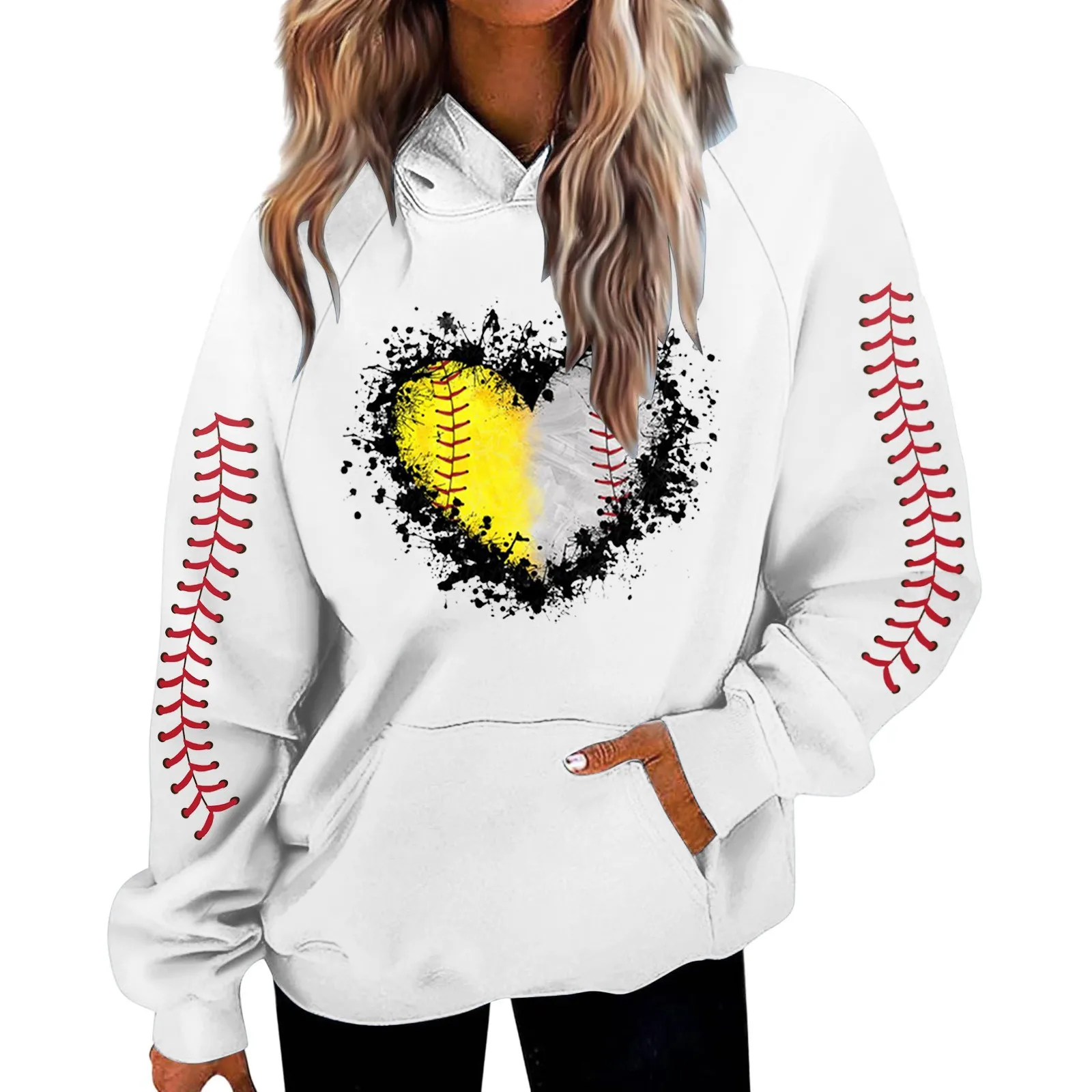 

Hoodies For Women Plus Size Sweatshirt Soft Casual Loose Vintage Female Hoodies 2024 Winter Warm Baseball Print Game Sweatshirt
