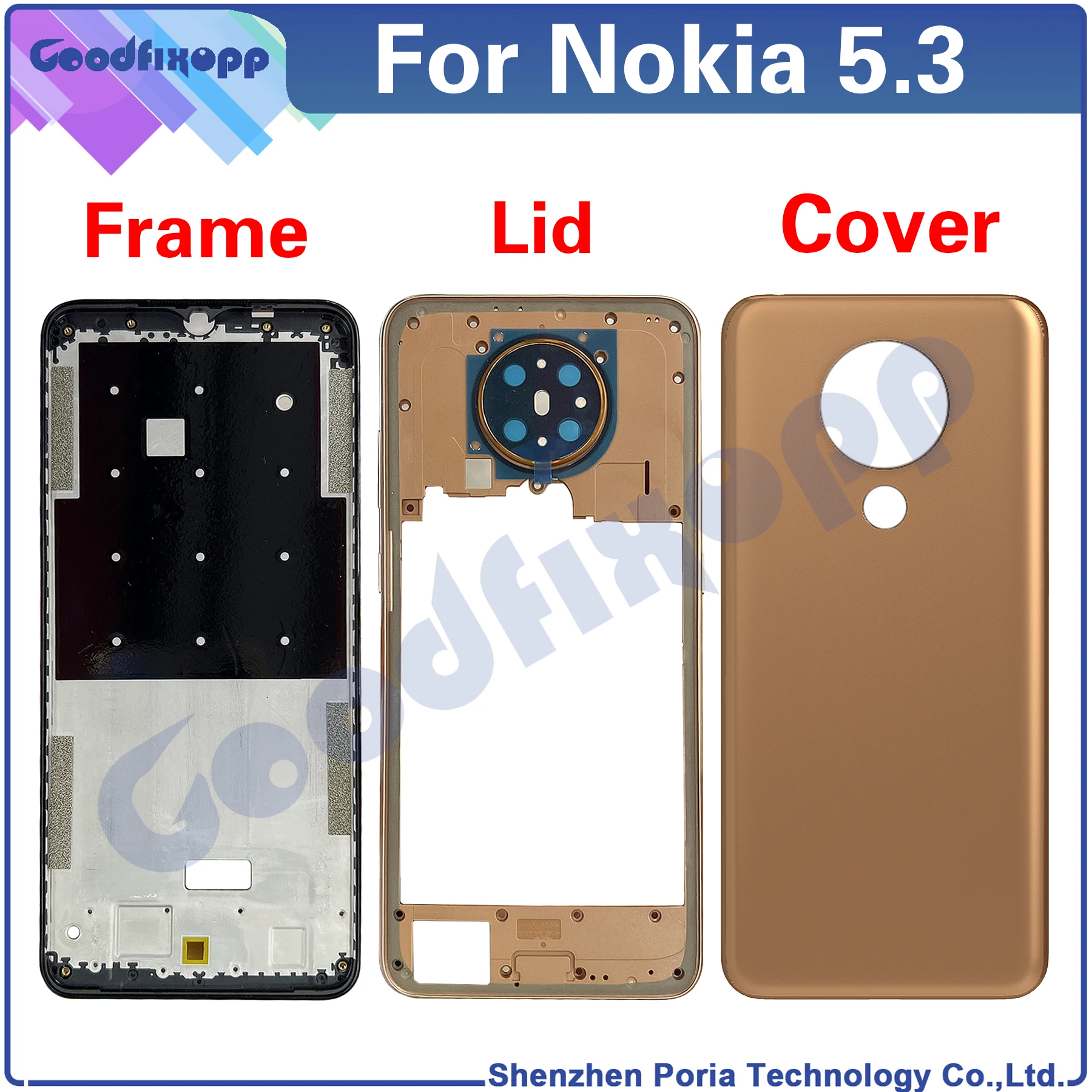 

For Nokia 5.3 TA-1234 TA-1223 TA-1227 TA-1229 Front Frame Middle Frame Lid Bracket Bezel Plate Chassis Back Battery Rear Cover