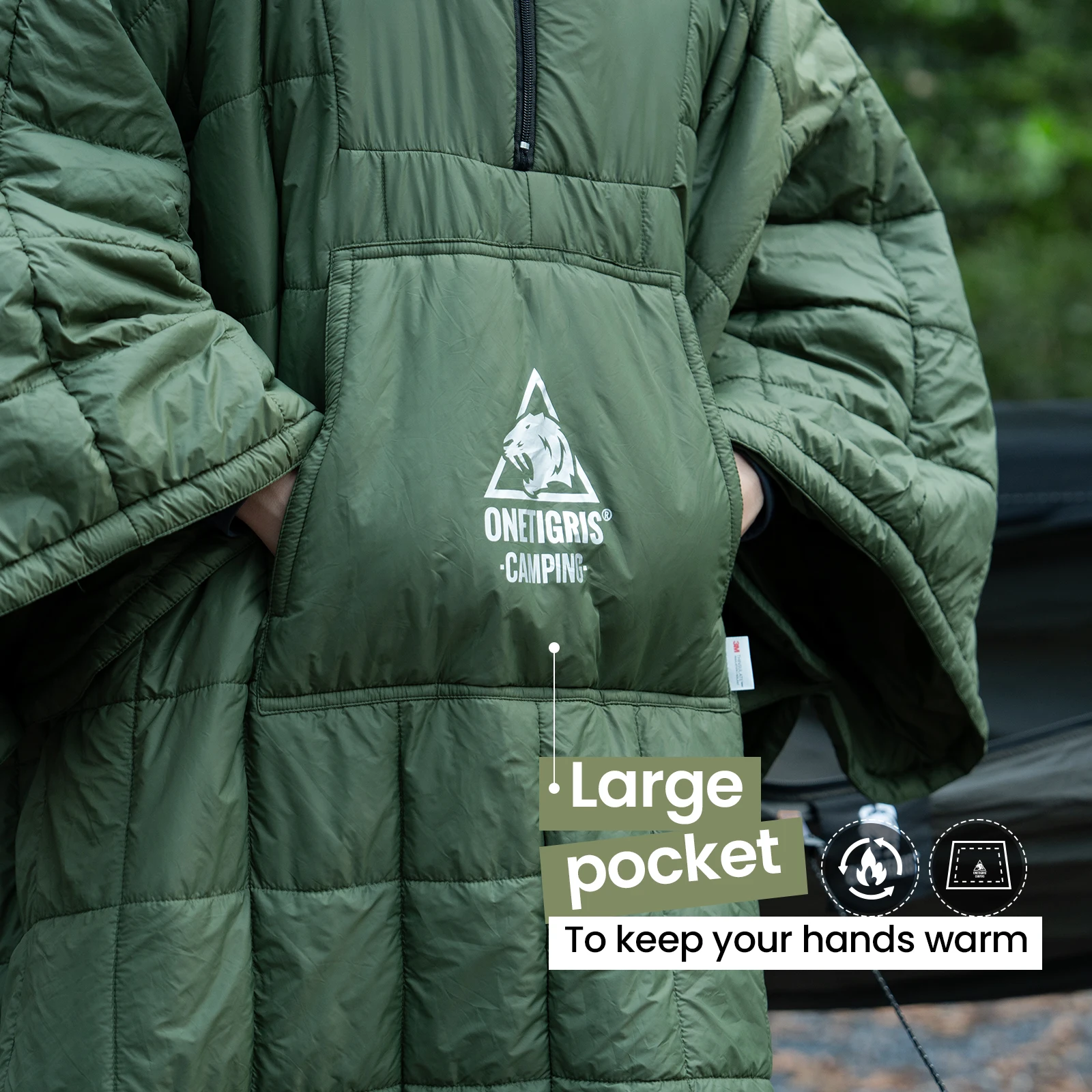 OneTigris Hooded Tactical Poncho Camping Blanket Wearable Sleeping Bag for Camping Hunt Ultralight Water-Resistant Warm Blanket 3