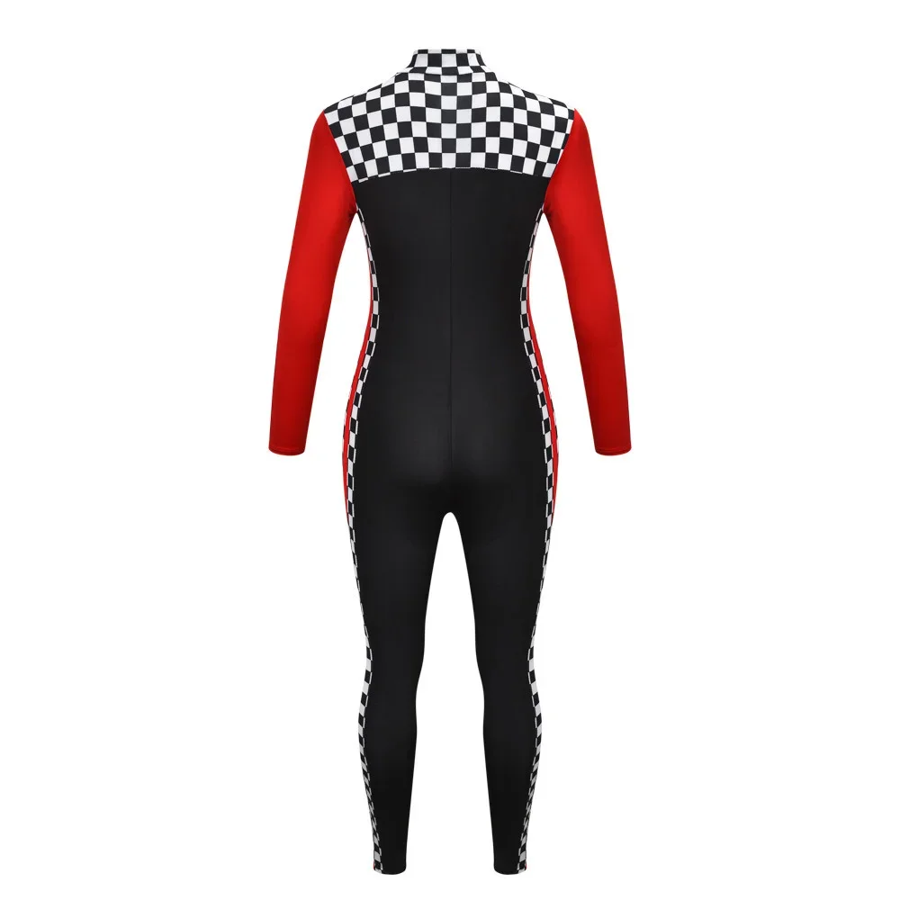 Plus Size Sexy Long Sleeves Race Car Driver Jumpsuit Racer Racing Girl Uniform with Gloves Halloween Cosplay Costume