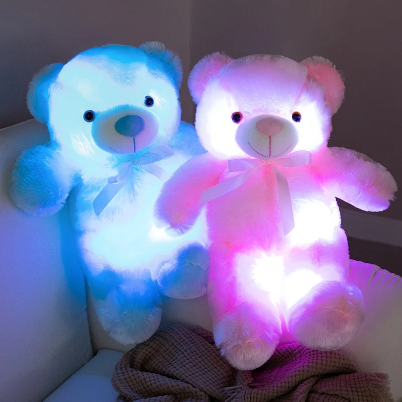 30CM Creative Light Up LED Bear Stuffed Animal Plush Toy Colorful Glowing Bear Doll Luminous Christmas Gift