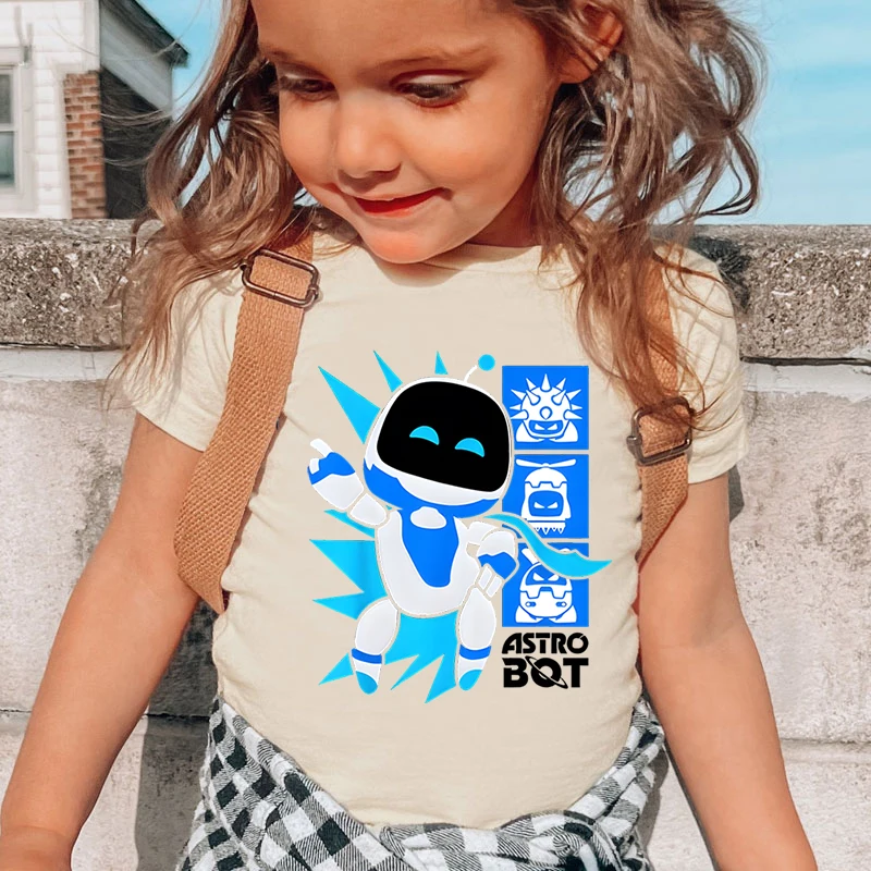 New Astro Bot T-shirt Kids Cute Cartoon Figure Graphic T Shirt Boys Girls Casual Short Sleeve Tops Creative Robot Fashion Tshirt 3