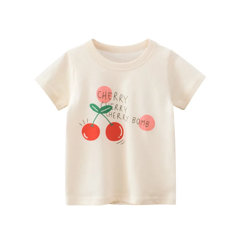 2-8T Toddler Kid Baby Girls Clothes Cherry Print Girls T shirt Cute Sweet Cotton Tshirt Summer Top Tee Lovely Children Outfit