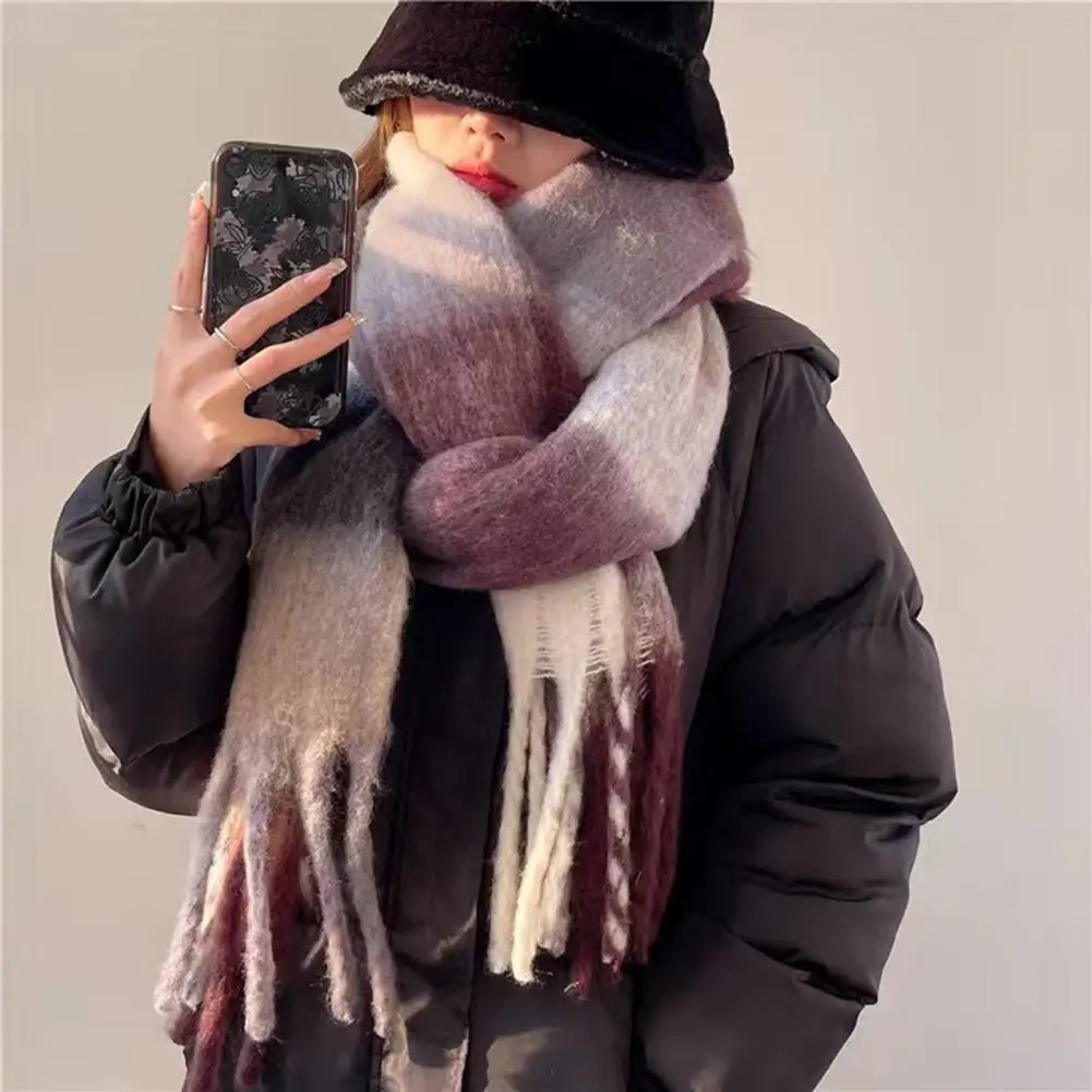 Women Rainbow Winter Plaid Cashmere Scarf Shawl Wrap Chequered Scarves Necks Warm Long Tassel Thicker bufanda invierno mujer 3