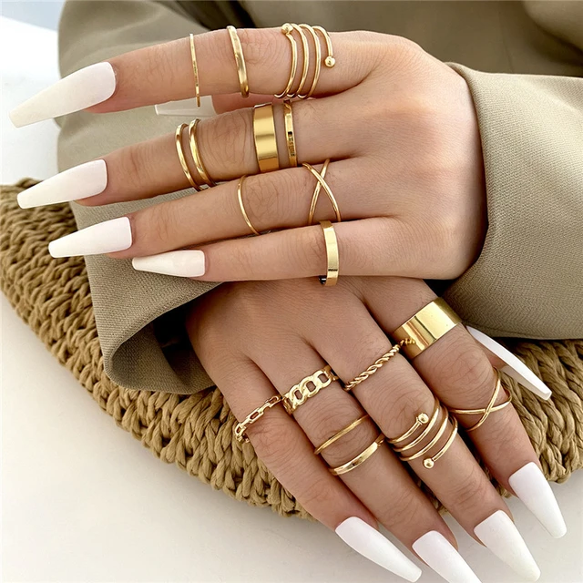 Ring Set Finger Rings Women Girl Gift  Set Adjustable Rings Girl - New  8pcs/set Gold - Aliexpress