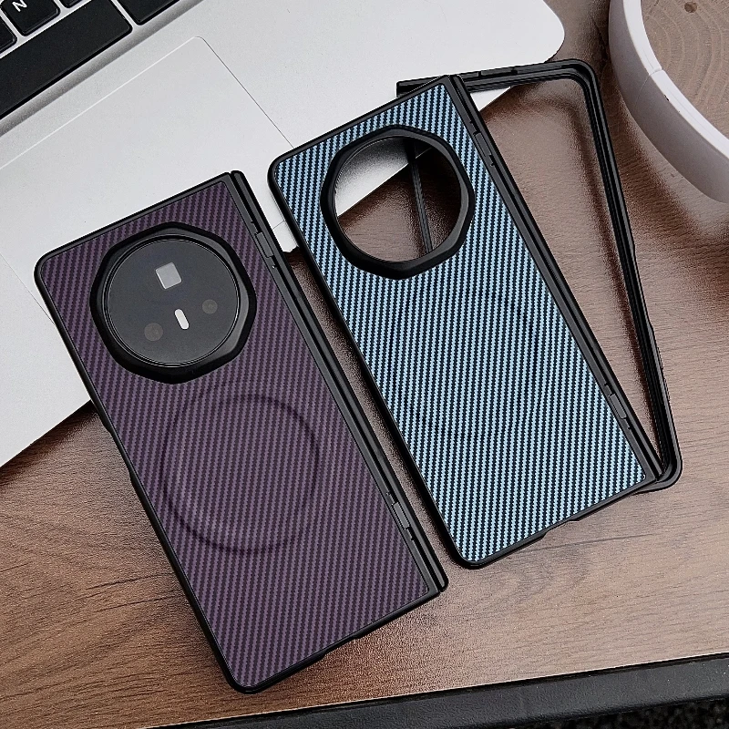 Luxury Carbon Fiber Pattern PU Leather Folding Wireless Charging Phone Case