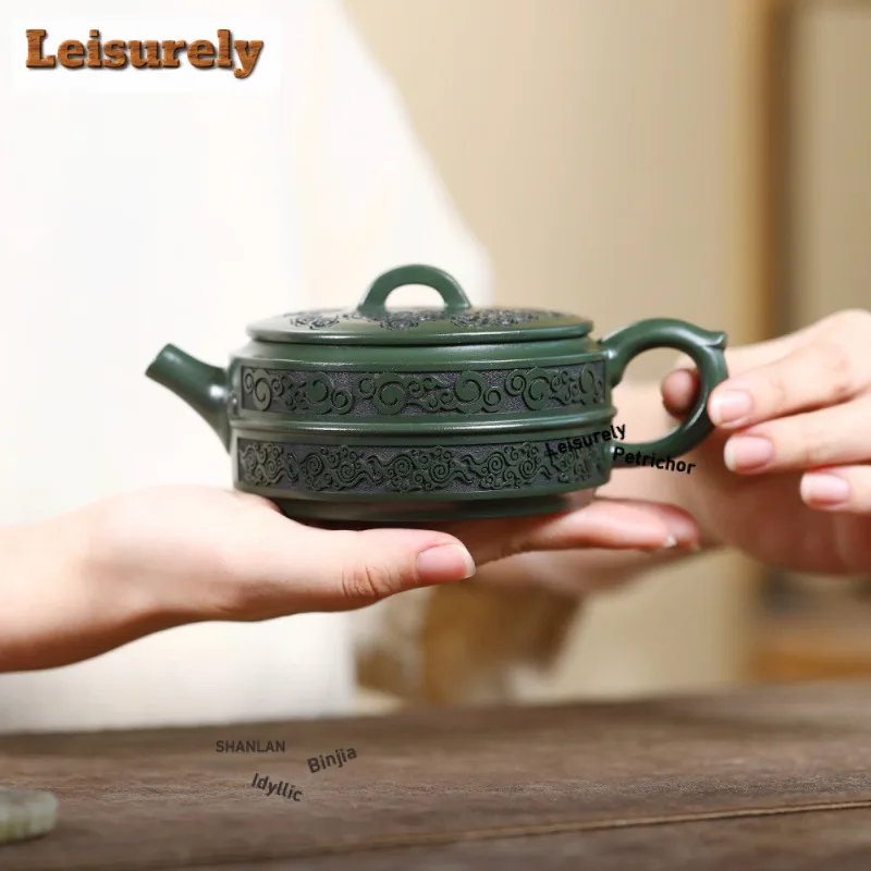 260ml Boutique Yixing Purple Clay Teapot Famous Handmade Large Caliber Pot Raw Ore Green Mud Tea Maker Kettle Zisha Teaset Craft