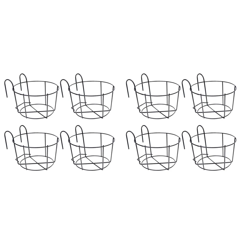 

8Pcs Hanging Railing Planters Flower Pot Holders Plant Iron Racks Fence Metal Potted Stand Mounted Balcony Baskets Small