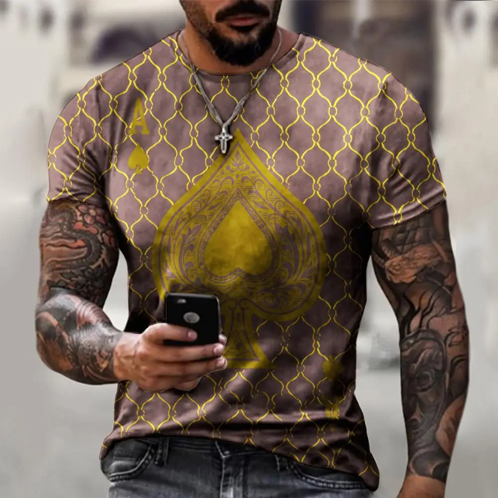 2022 Summer New Fashion Personality 3D Poker Printing T-shirt Men's Round Neck Shirt Casual All-match Short-Sleeved Sportswear 6
