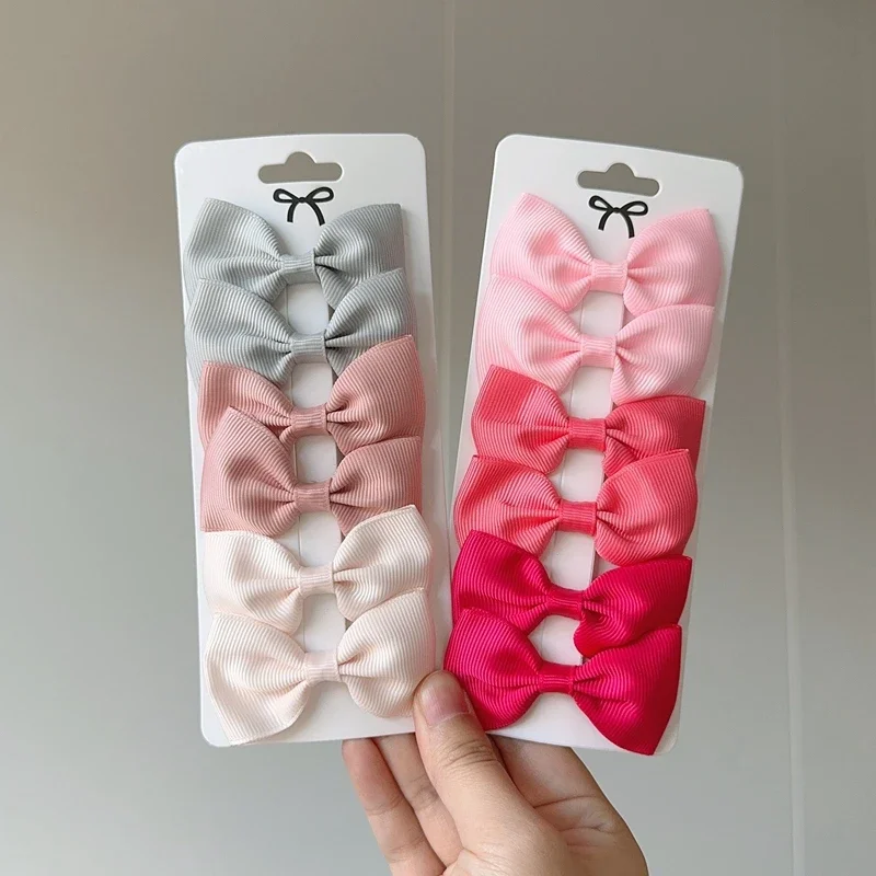 6Pcs Ribbon Bows Hairpin Girl Sweet Solid Design Hairpin Color Block Delicate Hairgripe Barrettes Kawaii Child Accessories 5
