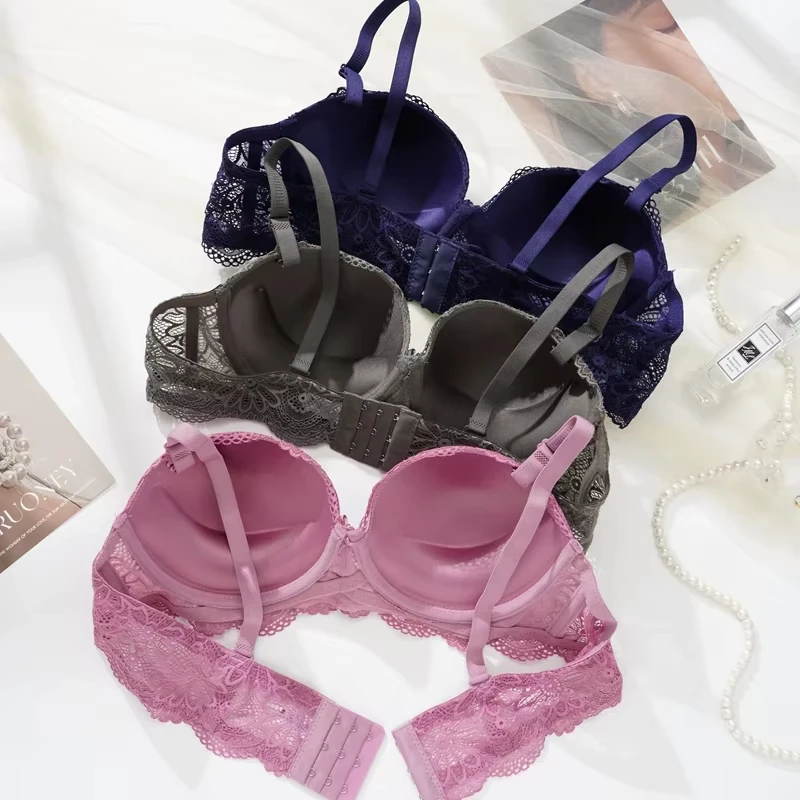 Reggiseno di pizzo per le donne Big Cup 1/2 Sexy floreale con ferretto Intimo da donna Push Up Reggiseno sottile Mezza tazza 36-42C Nero Raccogliere Reggiseno - immagine 2