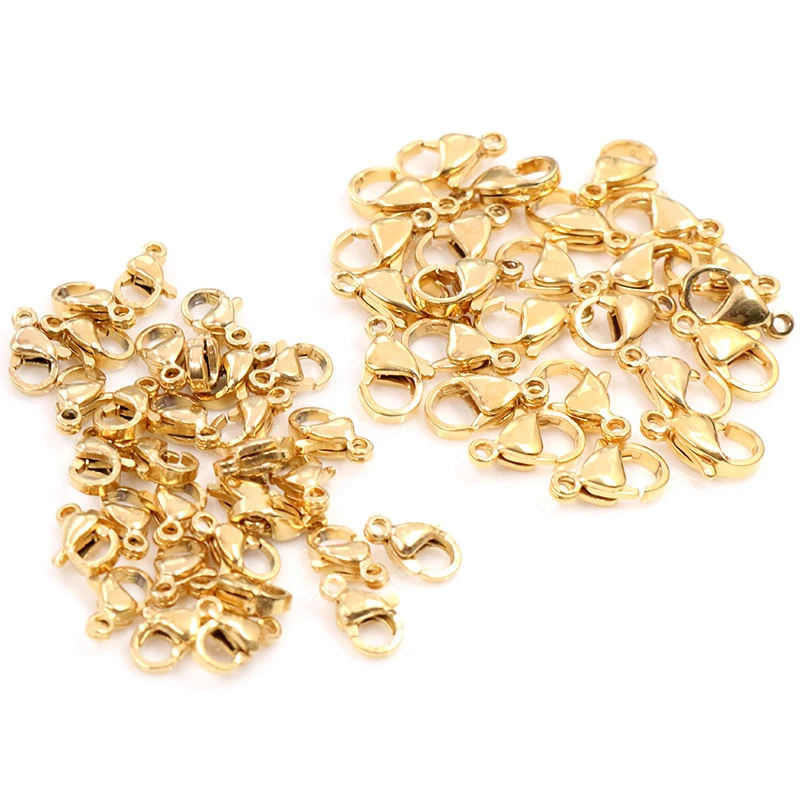 30pcs/lot 12*7mm 10*5mm Stainless Steel Gold Plated Lobster Clasp Hooks for Necklace&Bracelet Chain DIY Fashion Jewelry Findings