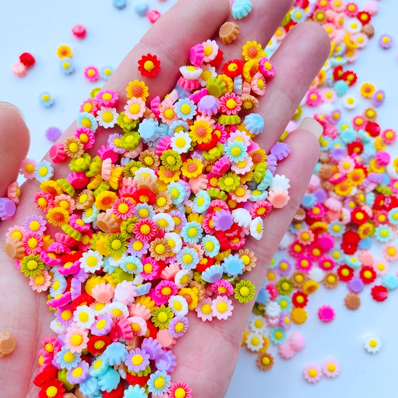 100Pcs New 6mm Cute Mixed Mini Flower Flat Back Resin Cabochons Scrapbooking DIY Jewelry Craft Decoration Accessorie J58