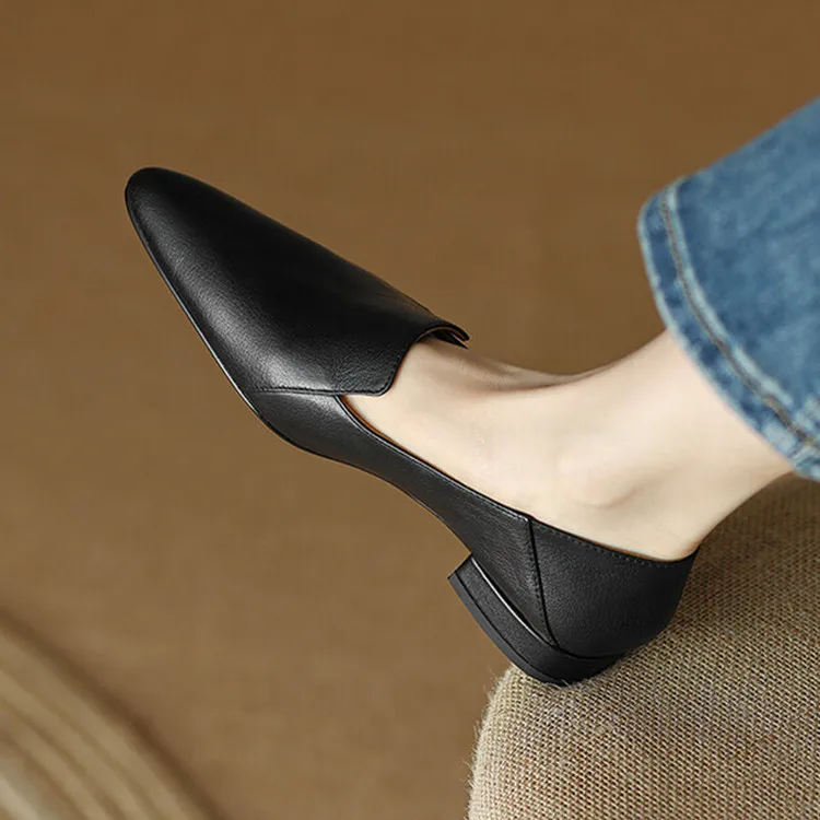 

2023Spring New Women Shallow Flats Pointed Toe Chic Single Espadrilles Vintage Brown Leather Office Lady Work Stilettos Moccasin