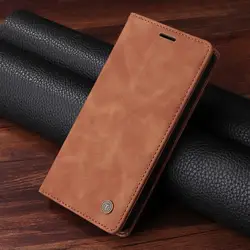 Leather Flip Wallet Case for Note 10 Plus (Pro) (Light Brown)