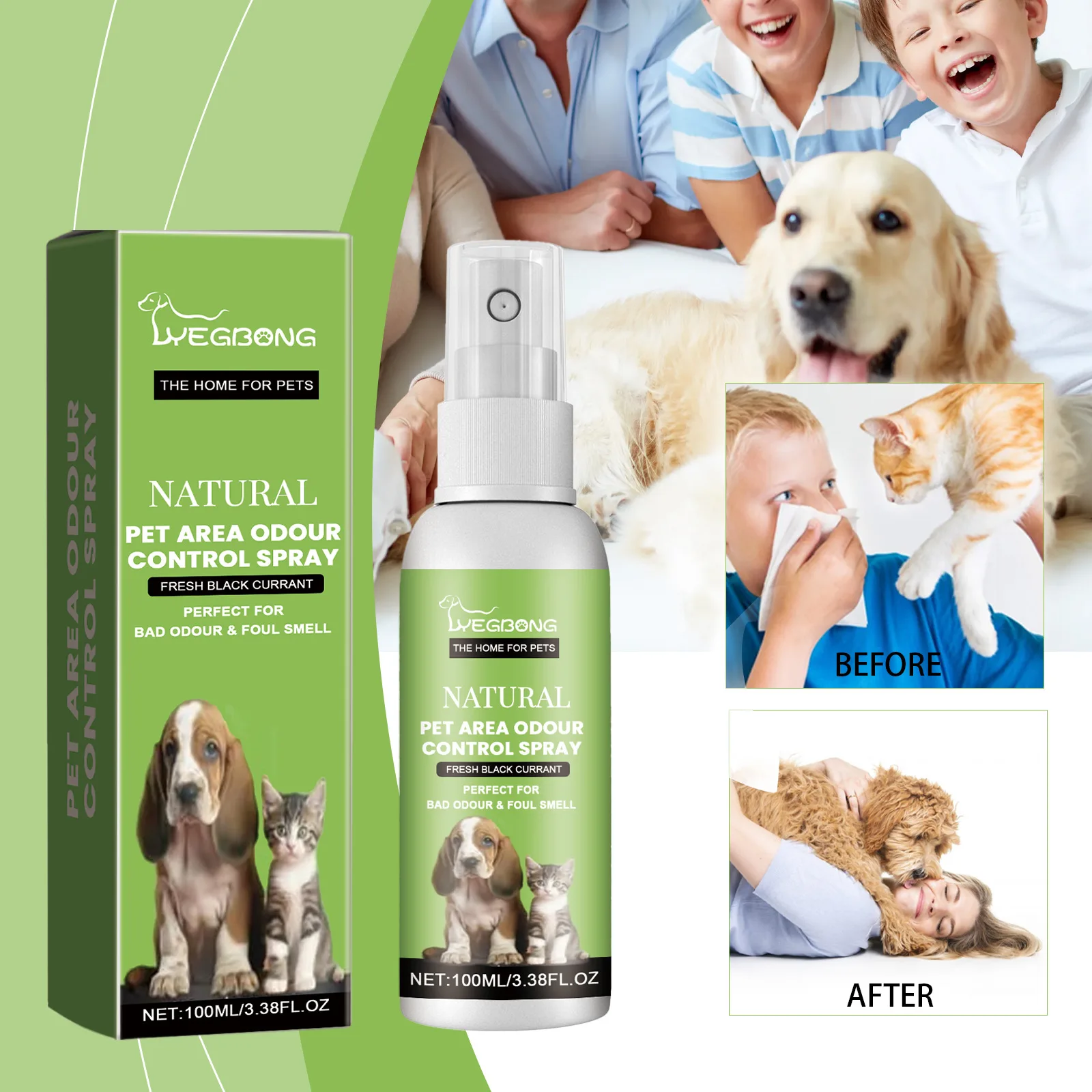 YEGBONG Pet Smell Spray, Indoor Pet Area Odor Cleaning and Fragrance Lasting Protection Fresh Spray