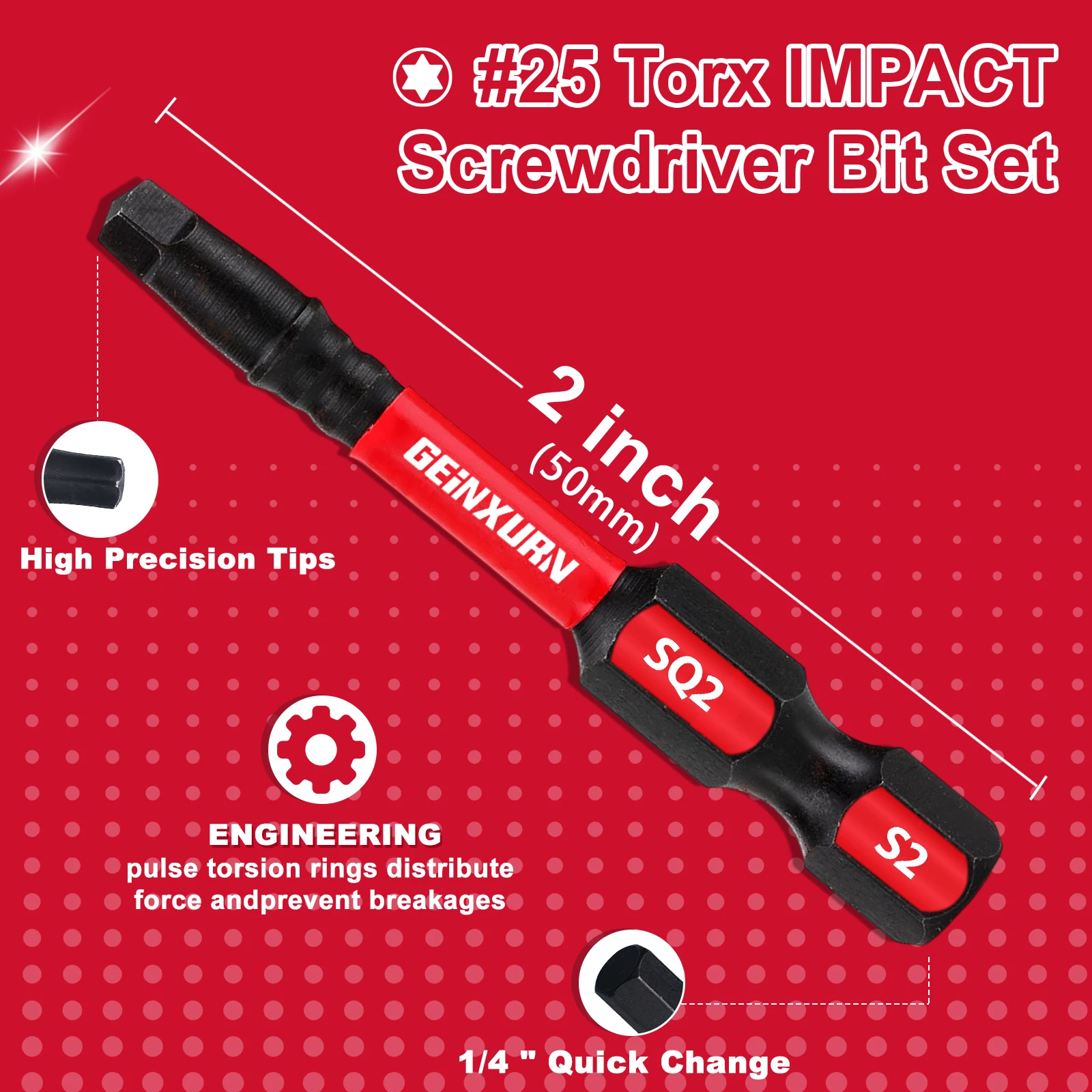 Magnetic Screwdriver Bits Magnetic Screwdriver Bit Set Screwdriver Bit GEINXURN Impact Tough #2 Square 2 in. Power Driver Bits S2 Alloy Steel Magnetic SQ2 Screwdriver Bits Set