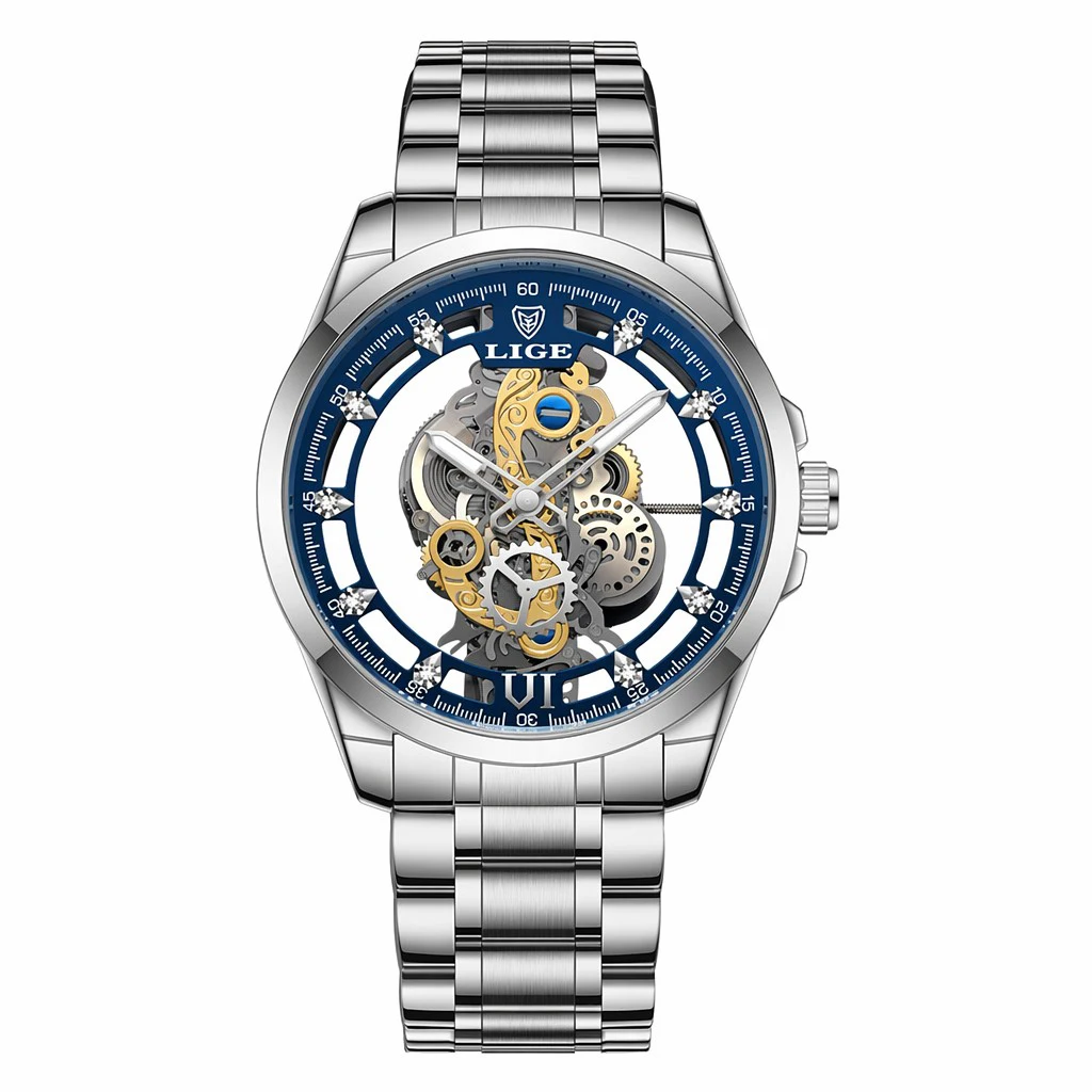 Luxurious Gold Skeleton Men's Automatic Watch by LIGE
