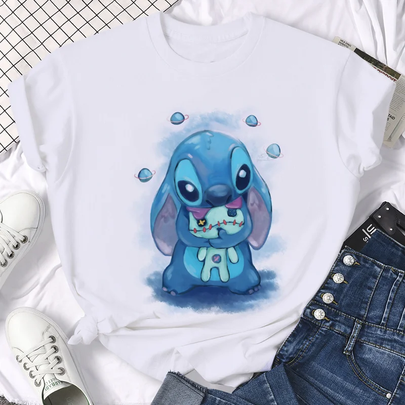 

2023 New Disney Kawaii Lilo Stitch Cartoon T Shirt Women Stitch Cute Manga Y2k Graphic Tshirt Streetwear Top Tees Female T-shirt