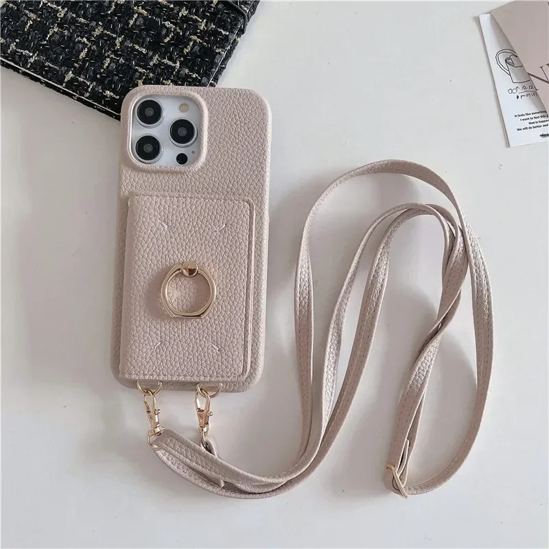 Elegant Crossbody Lanyard Leather Phone Case with Card Holder and Shockproof Design
