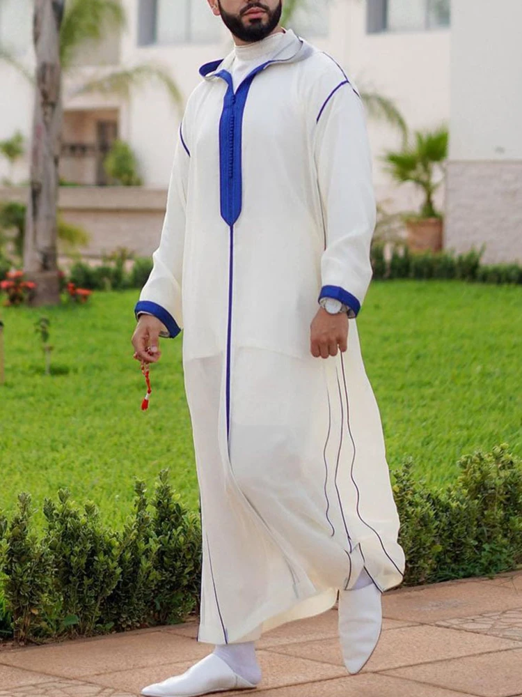 African Ethnic Style Men's Long Shirt Islamic Dress Muslim Robe Pullover Grey White Robe Shirt Saudi Arabia  Tunic Men 2023 New