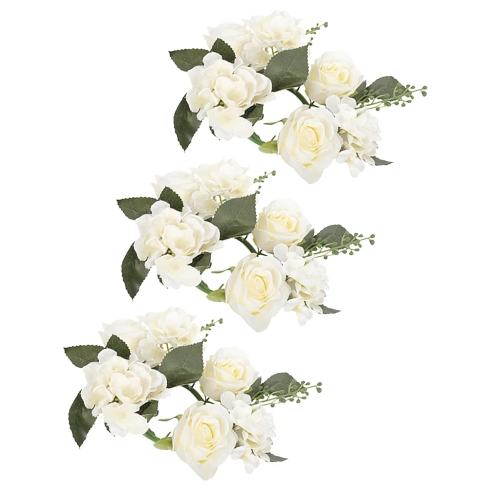 

Artificial Rose Flower Candle Rings Floral Wreaths Pillar Candle Holder For Christmas Wedding Party Table Decoration