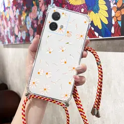 Fresh Flower Transparent Crossbody Lanyard Phone Case Cover - Edge 50 Pro 5G (003 - Orange - GS04)