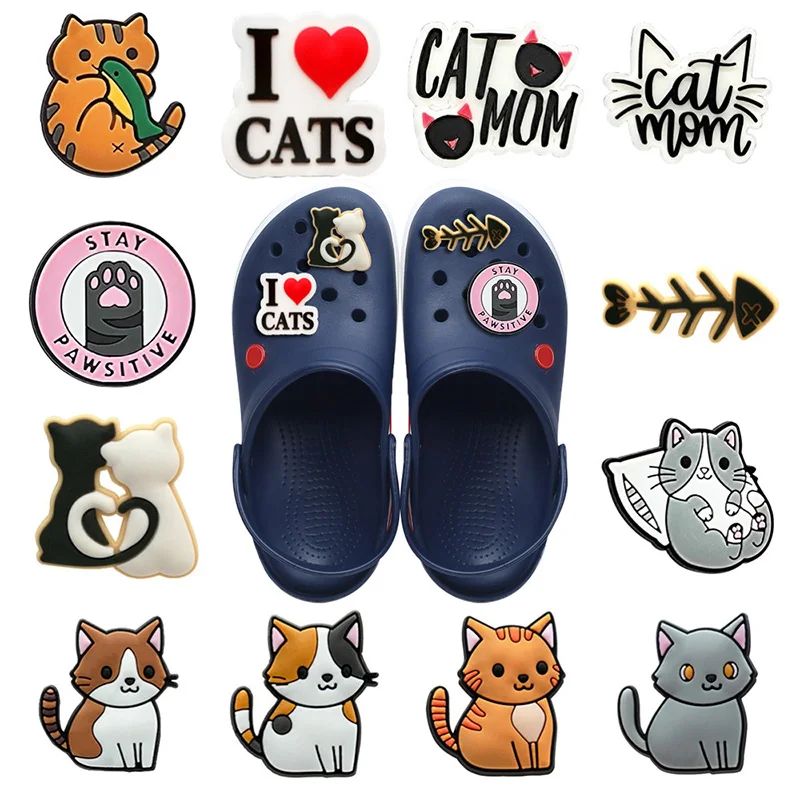 

Hot Sell 1pcs Cute Cat PVC Charms Paws Shoe Clips Decorations Croc Pins for Sneakers Fishbone Shoe Accessories Childre Gift