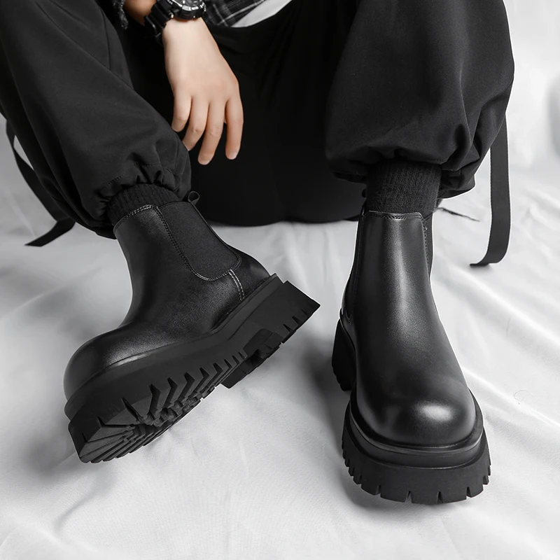 Men Chelsea Boots Fashion Casual British Style Thick Bottomed Mid-top Large Size 38-45