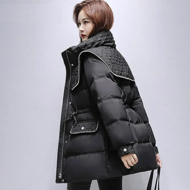 2023 New Women Down Jacket Winter Coat Female Loose Large Size Parkas Warm Thick Outwear Fashion Stand Collar Overcoat S-L