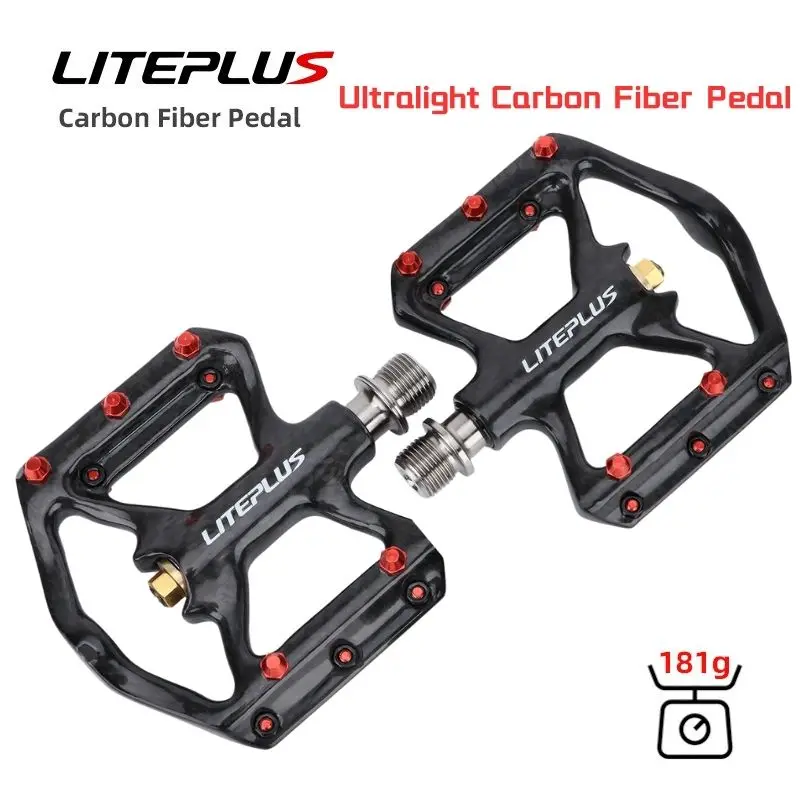 

Liteplus Ultralight Carbon Fiber Pedal Titanium Sealed Bearings Non-Slip Mountain Road Bike Pedals for MTB Folding Cycling Parts