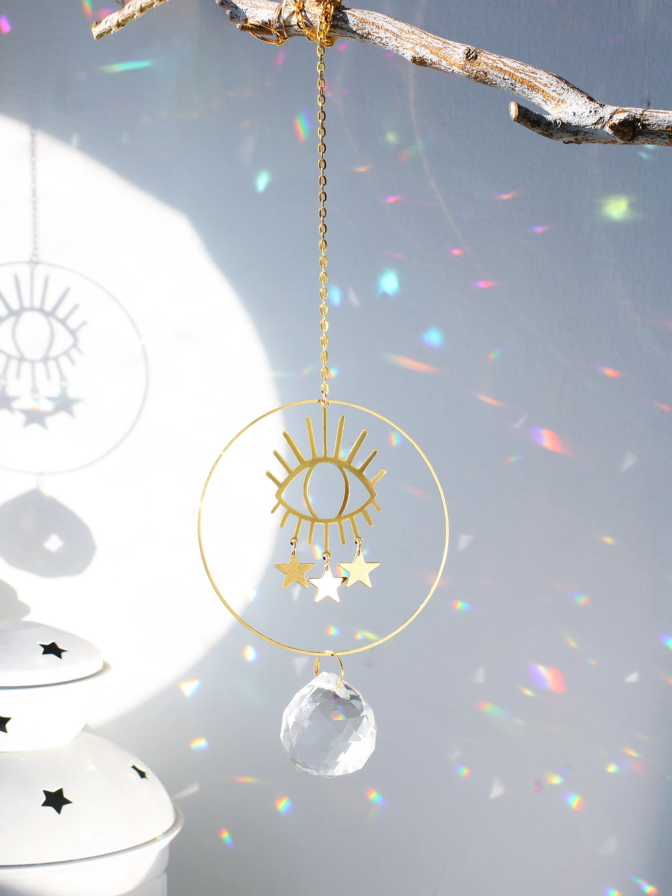 Hanging Crystal Suncatcher Evil Eye Star Prisms Stained Glass Sun Catcher Rainbow Maker Round Garden Pendant Outdoor Decorations